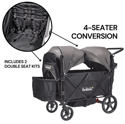 Larktale Caravan (4 Seater) Stroller Wagon Complete Bundle - Byron Black / Pebble Gray - 4SEAT-LK50019