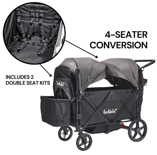 Larktale Caravan (4 Seater) Stroller Wagon Complete Bundle - Byron Black / Pebble Gray - 4SEAT-LK50019