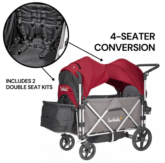 Larktale Caravan (4 Seater) Stroller Wagon Complete Bundle - Mornington Gray / Barossa Red - 4SEAT-LK50008-LK50503