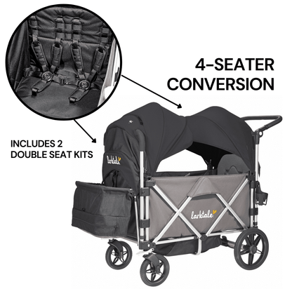 Larktale Caravan (4 Seater) Stroller Wagon Complete Bundle - Mornington Gray / Byron Black - 4SEAT-LK50008-LK50500
