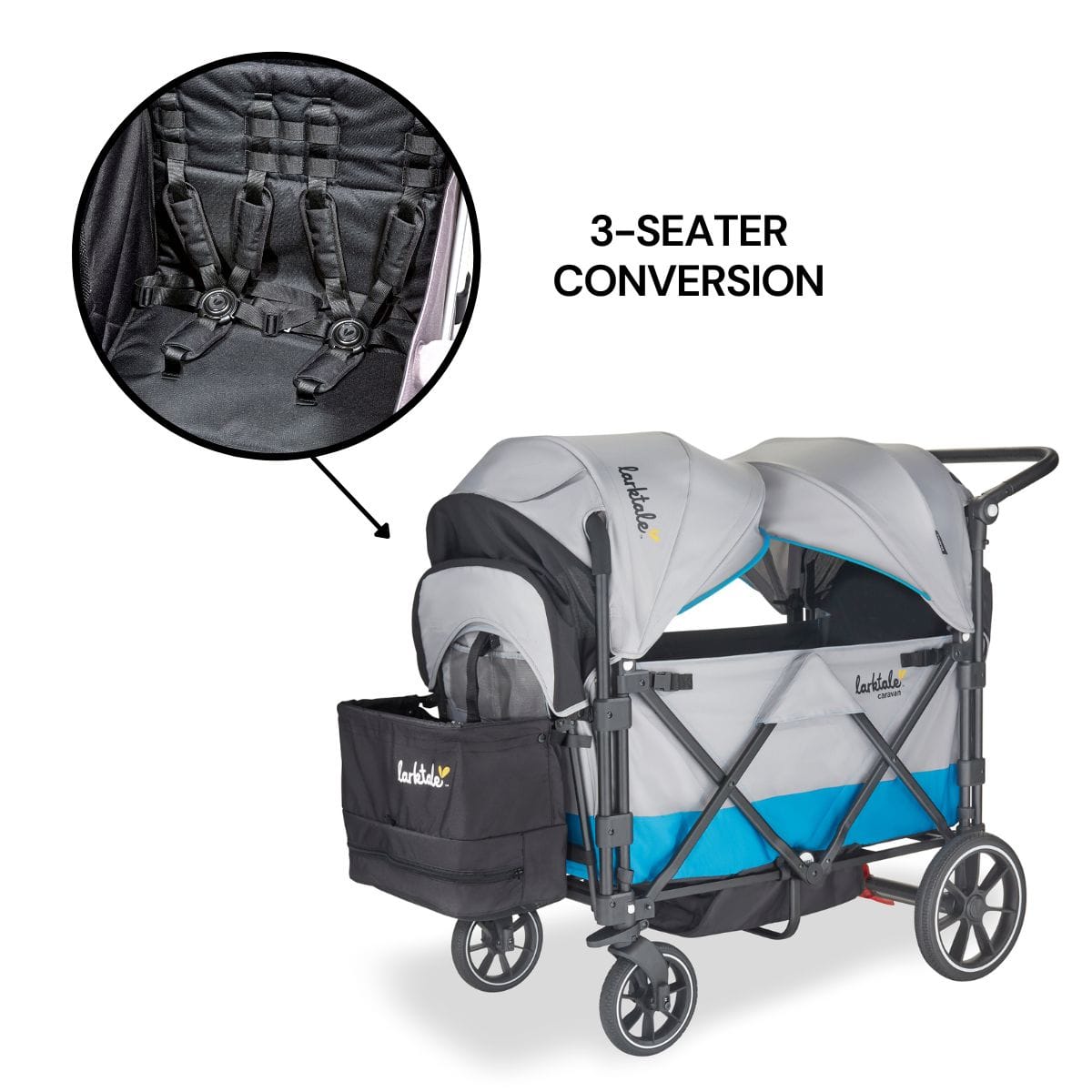 Larktale Caravan V2 (3 Seater) Stroller Wagon Bundle - Gray/Blue - 3SEAT-LK50001
