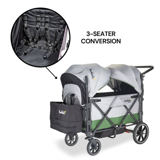 Larktale Caravan V2 (3 Seater) Stroller Wagon Bundle - Gray/Green - 3SEAT-LK50006