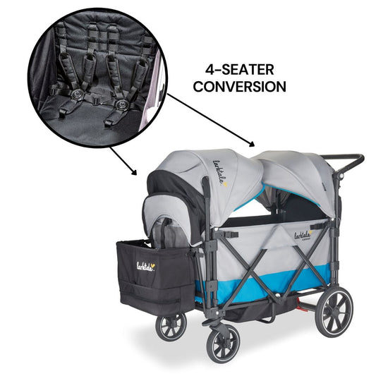Larktale Caravan V2 (4 Seater) Stroller Wagon Bundle - Gray/Blue - 4SEAT-LK50001