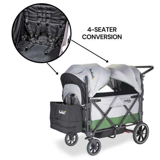 Larktale Caravan V2 (4 Seater) Stroller Wagon Bundle - Gray/Green - 4SEAT-LK50006