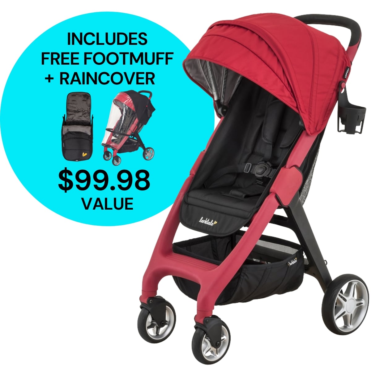 Larktale Chit Chat Compact Stroller Winter Bundle - Barossa Red / Black - LK10003-LK10500-LK00501
