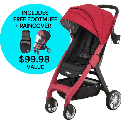 Larktale Chit Chat Compact Stroller Winter Bundle - Barossa Red / Black - LK10003-LK10500-LK00501