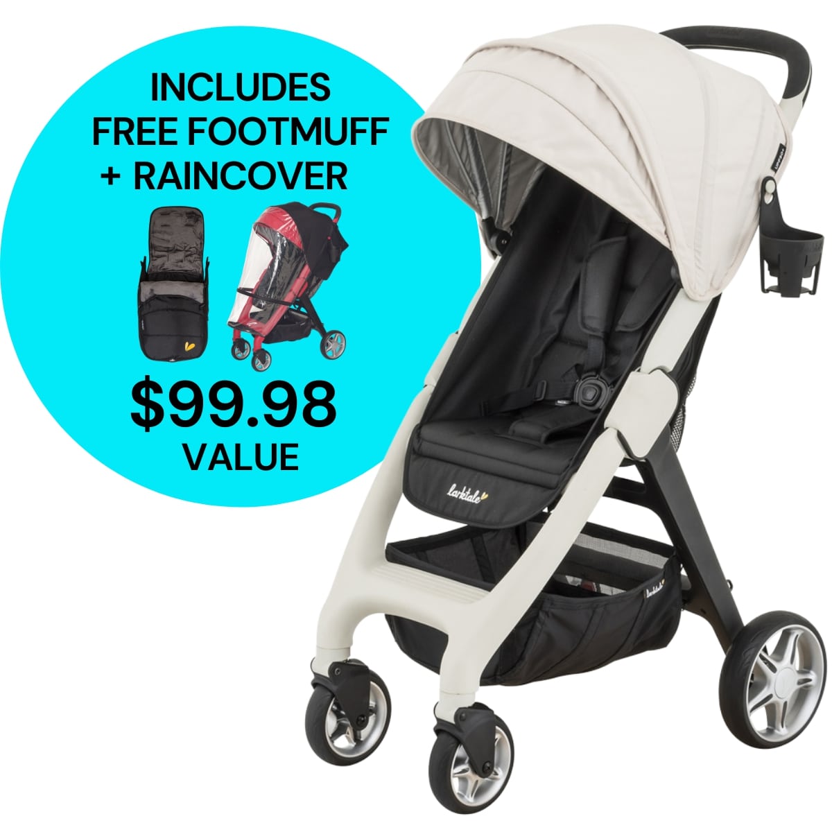 Larktale Chit Chat Compact Stroller Winter Bundle - Cottesloe Cream / Black - LK10002-LK10500-LK00501