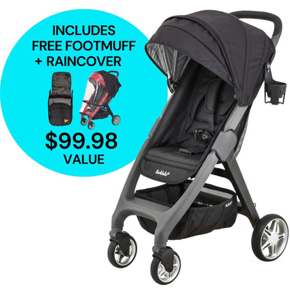 Larktale Chit Chat Compact Stroller Winter Bundle - Mornington Grey / Black - LK10000-LK10500-LK00501