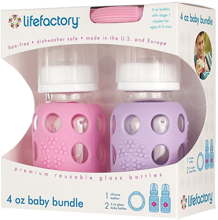 Lifefactory Glass Baby Bottle Gift Set, 4 oz - Pink/Lilac - 120002