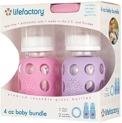 Lifefactory Glass Baby Bottle Gift Set, 4 oz - Pink/Lilac - 120002