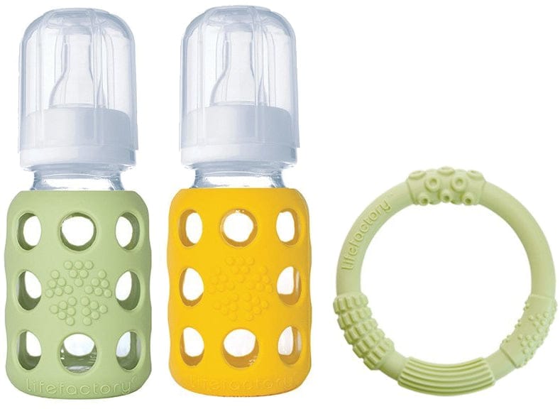Lifefactory Glass Baby Bottle Gift Set, 4 oz - Spring Green/Yellow - 120003