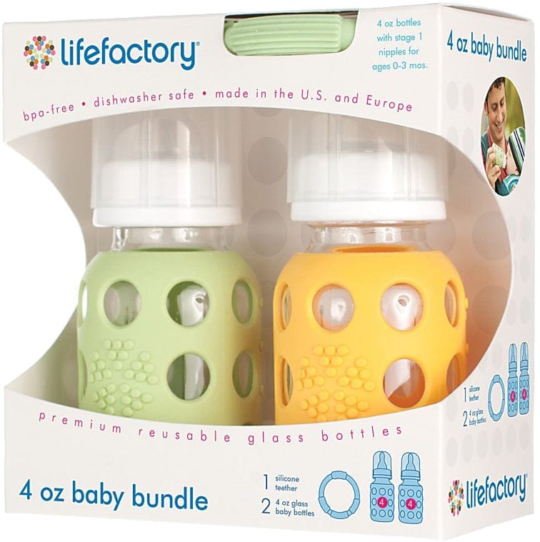 Lifefactory Glass Baby Bottle Gift Set, 4 oz - Spring Green/Yellow - 120003