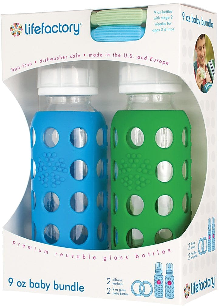 Lifefactory Glass Baby Bottle Gift Set, 9 oz - Ocean/Grass Green - 120006