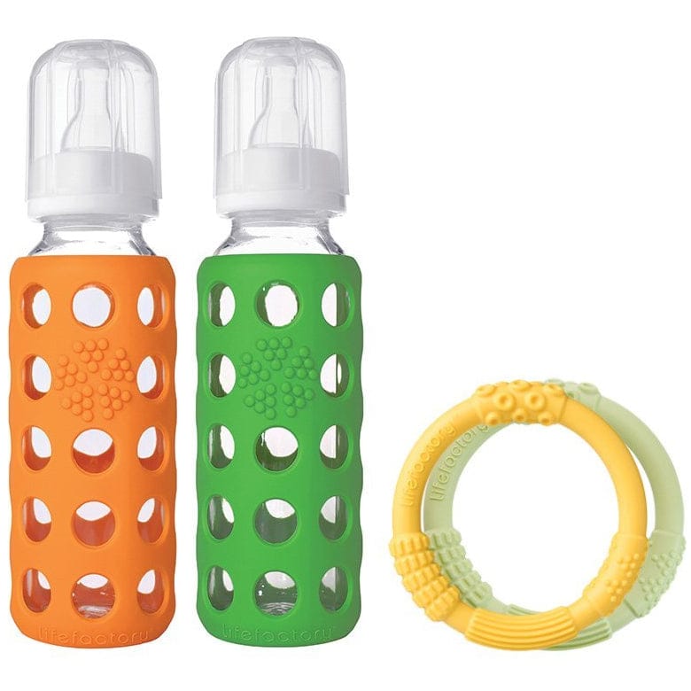 Lifefactory Glass Baby Bottle Gift Set, 9oz - Orange/Grass Green