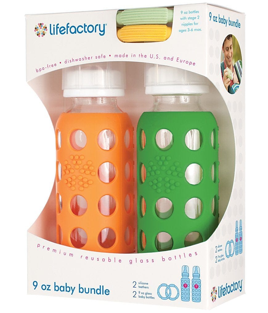 Lifefactory Glass Baby Bottle Gift Set, 9oz - Orange/Grass Green