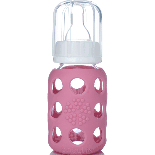 Lifefactory Glass Baby Bottle with Silicone Sleeve 4 oz in Pink - 110003-L