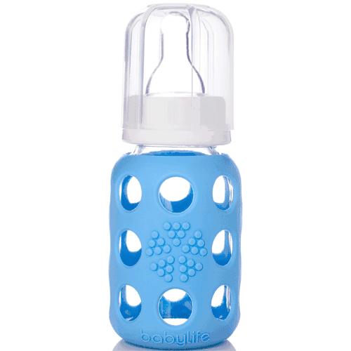 Lifefactory Glass Baby Bottle with Silicone Sleeve 4 oz in Sky Blue - 110000