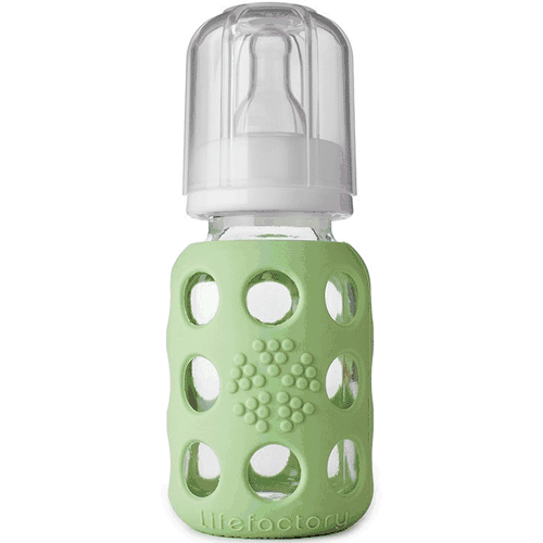 Lifefactory Glass Baby Bottle with Silicone Sleeve 4 oz in Spring Green - 110048