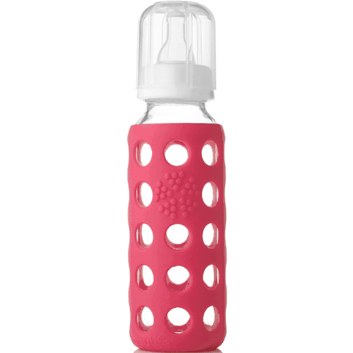 Lifefactory Glass Baby Bottle with Silicone Sleeve 9 oz in Raspberry - 110009