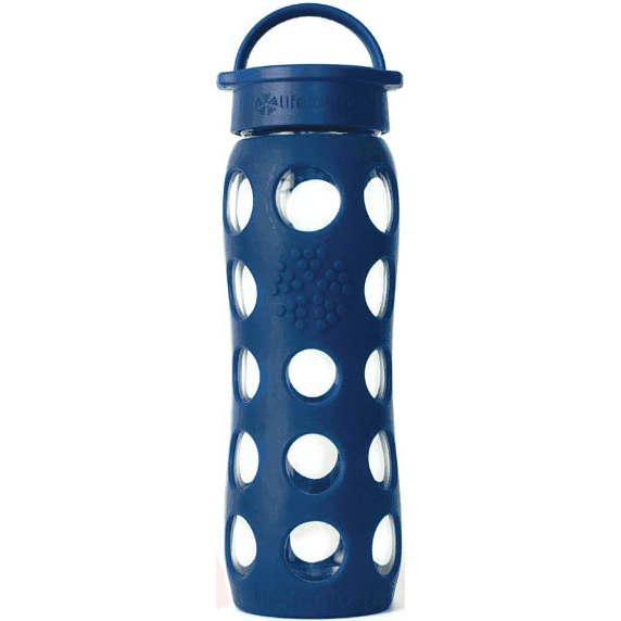 Lifefactory Glass Bottle with Classic Loop Cap & Silicone Sleeve 22 oz in Midnight Blue - 230002-LF