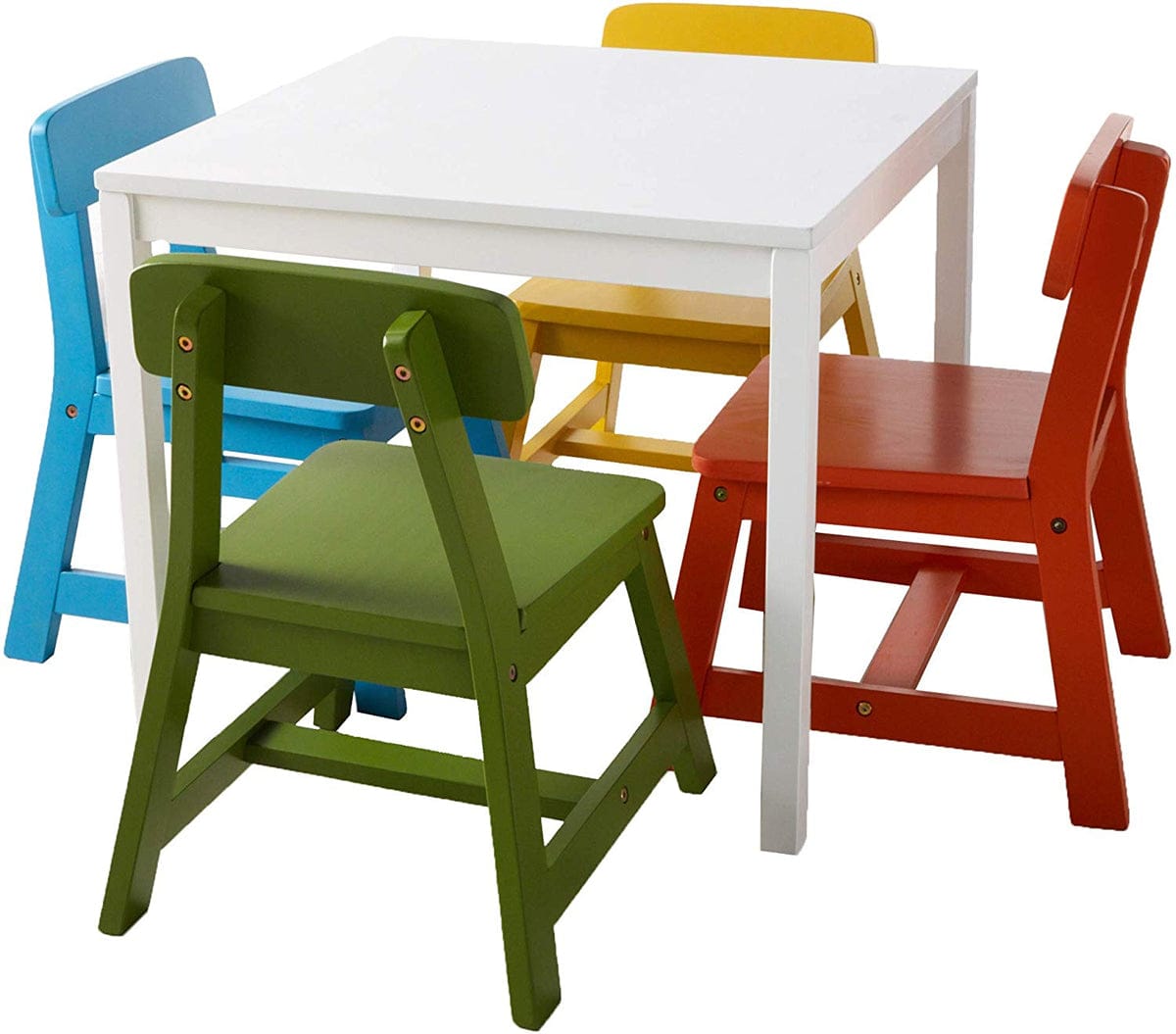 Lipper International 5-Piece Child's White Square Table & Multicolor Chairs