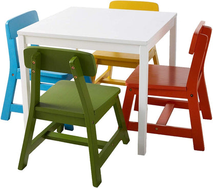 Lipper International 5-Piece Child's White Square Table & Multicolor Chairs