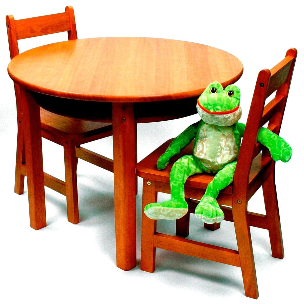 Lipper International Child's Round Table with Shelf & 2 Chairs - Pecan