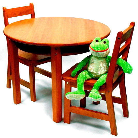 Lipper International Child's Round Table with Shelf & 2 Chairs - Pecan - 524P