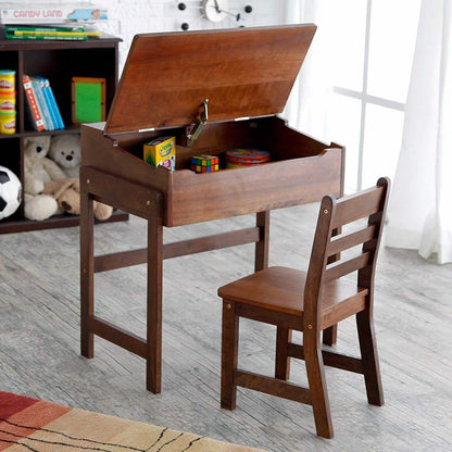 Lipper International Child's Slanted Top Desk & Chair - Walnut - 564WN-LI