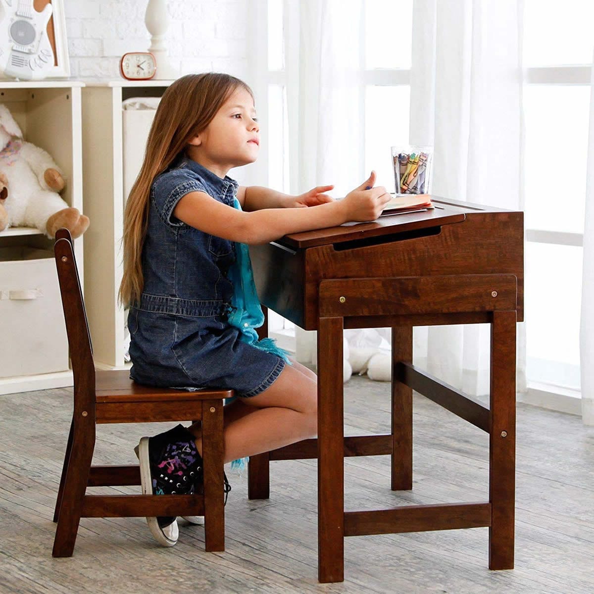 Lipper International Child's Slanted Top Desk & Chair - Walnut - 564WN-LI