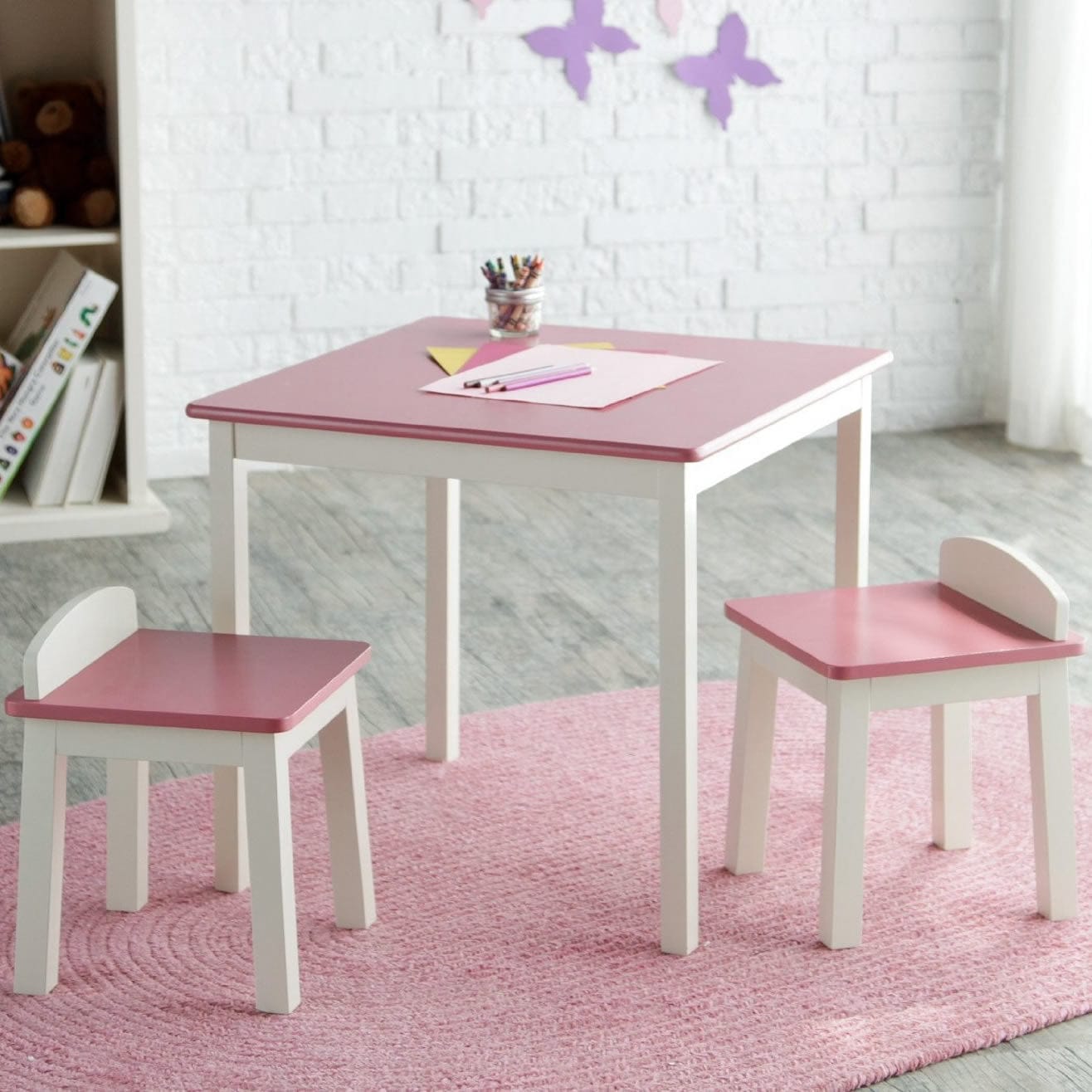 Lipper International Child's Table & Stools Set - Pink/Ivory