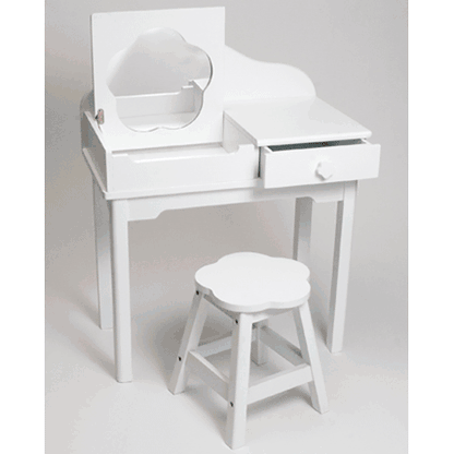 Lipper International Child's Vanity with Mirror and Stool  522W White - 522W