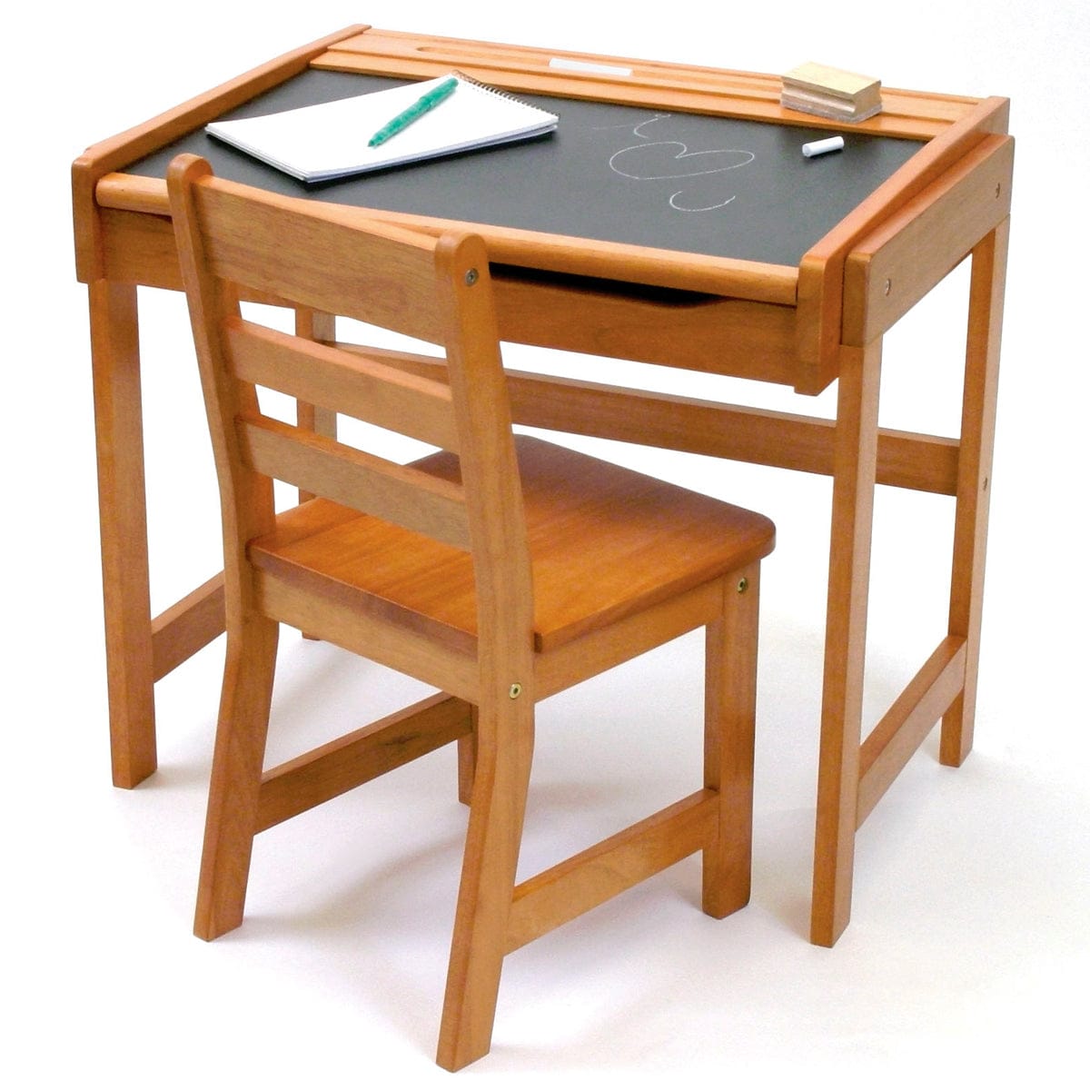 Lipper International Childs' Chalkboard Desk & Chair Set in Pecan - 554P