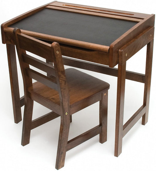 Lipper International Kids Chalkboard Desk & Chair, 2-Piece Set - Walnut - 554WN