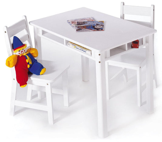 Lipper International Kids Rectangular Table with Shelves & 2 Chairs - White - 534W