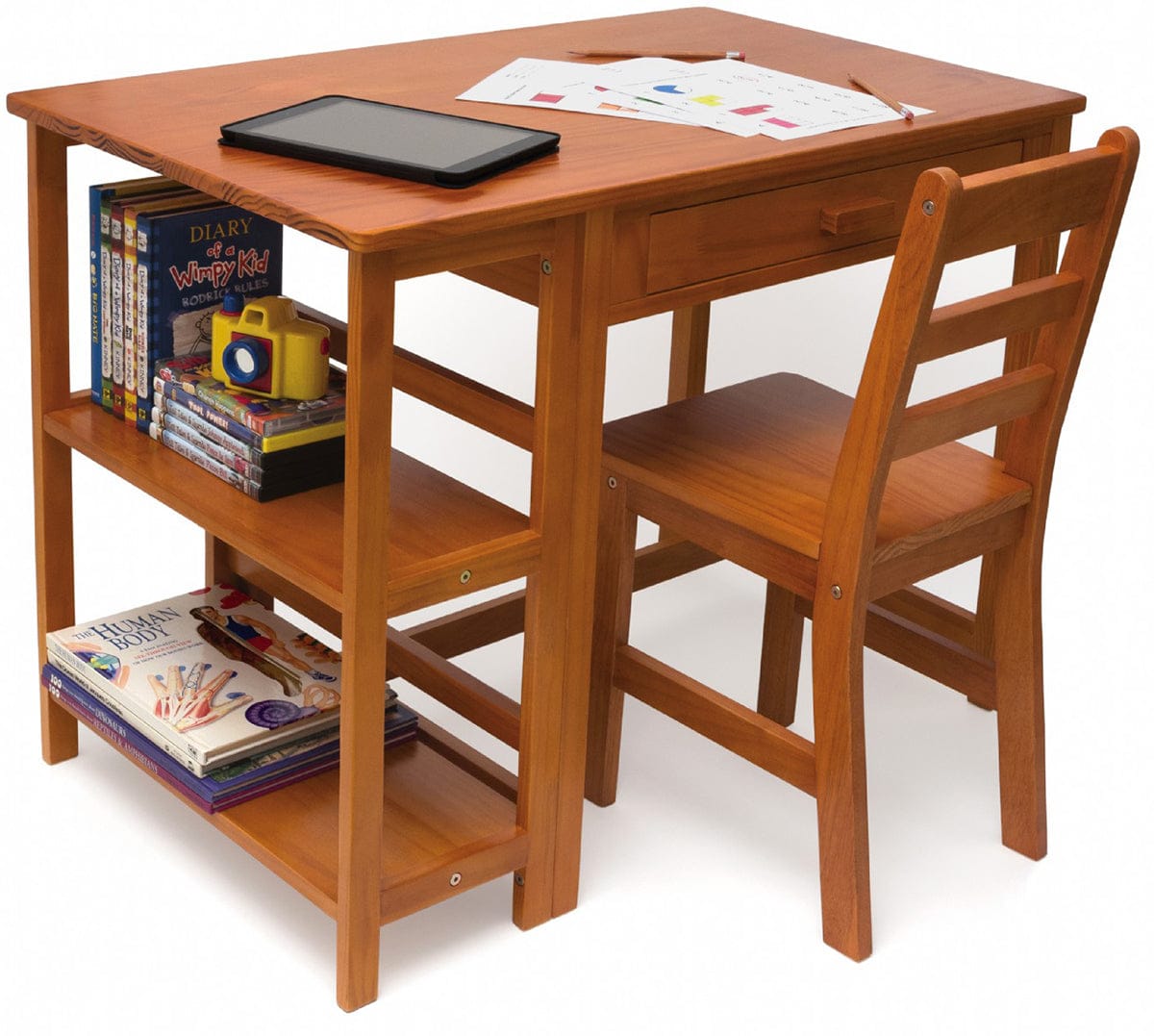 Lipper International Kids Work Station and Chair - Pecan - 584P