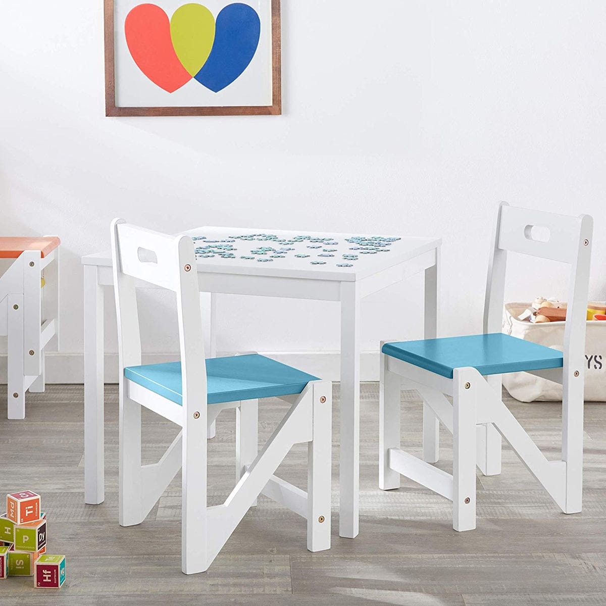 Lipper International Kids' ZigZag Stacking Chairs, Set of 2 - Turquoise - 505-2BL