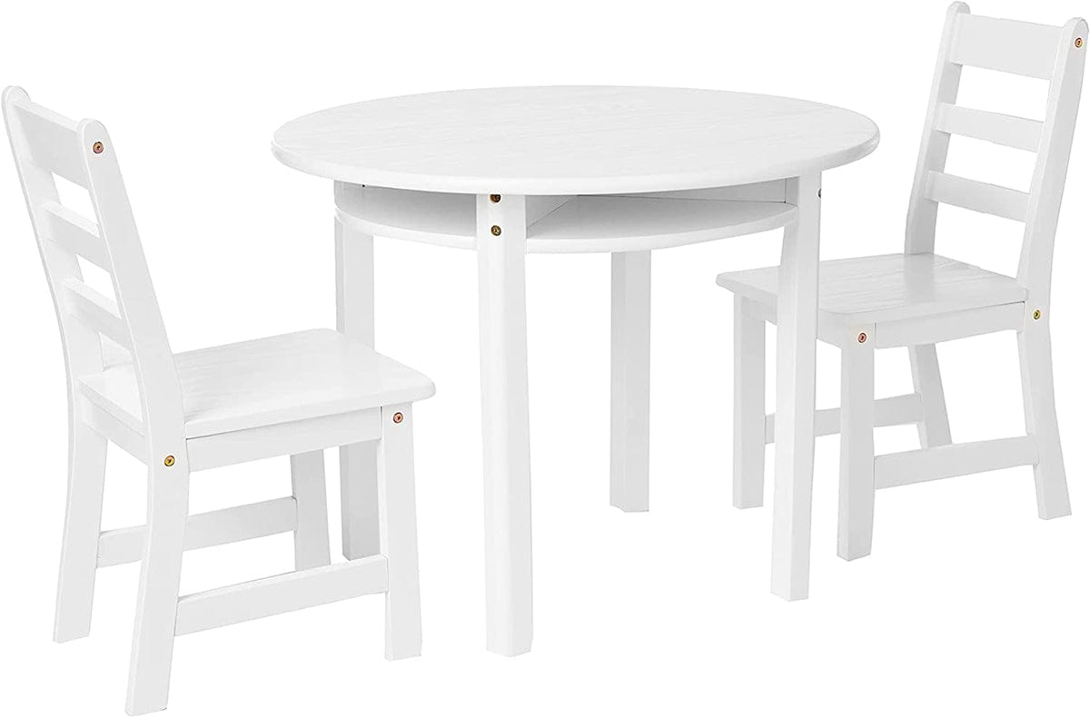Lipper International Round Table with Shelf and 2 Chairs - White - 524W