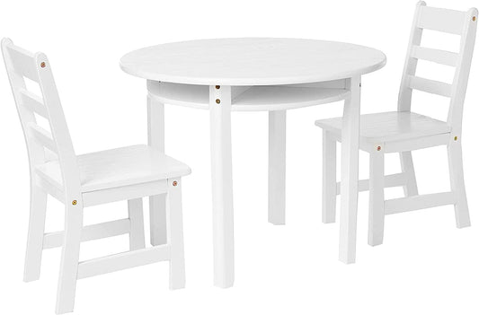 Lipper International Round Table with Shelf and 2 Chairs - White - 524W