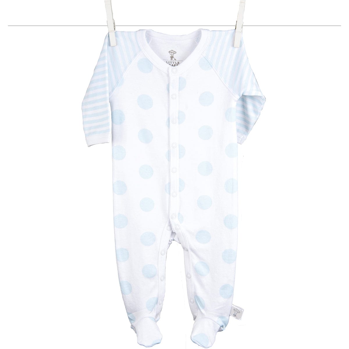 Little Giraffe Lollipop Henley Footie in Blue - 6 to 9 Months - PCLOHF6BL