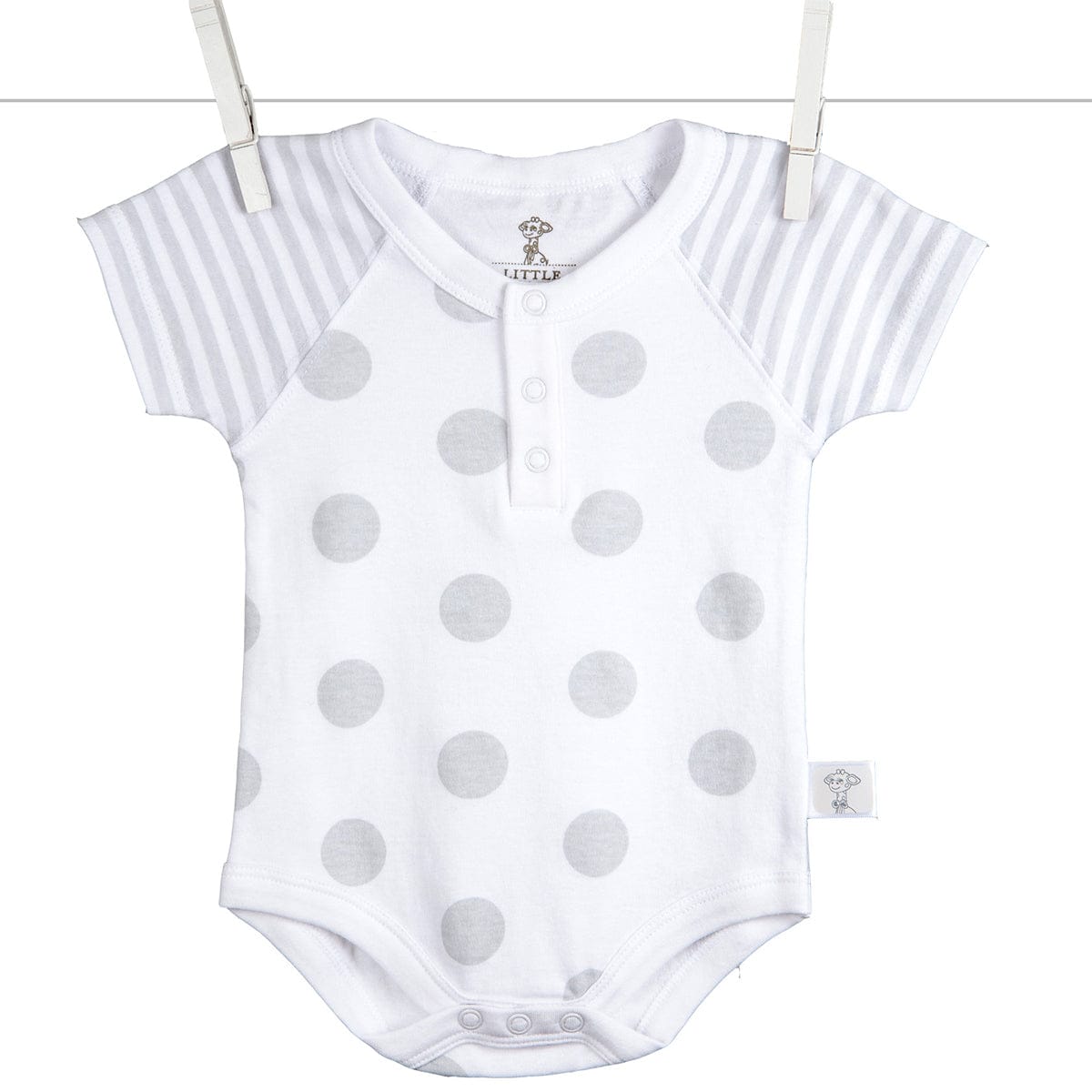 Little Giraffe Lollipop Henley Bodysuit in Silver - 0 to 3 Months - PCLOHO0SV