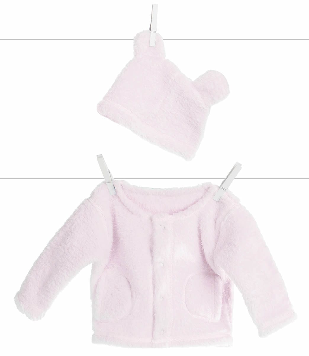 Little Giraffe Warm & Fuzzy Cardigan + Cap in Blue, 6-9 Months in Pink - CHTCDH6PK