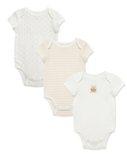 Little Me Gentle Bear 3-Pack Bodysuits - Ivory, NB