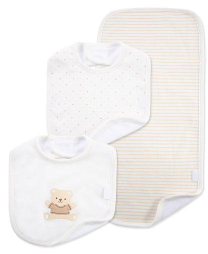 Little Me Gentle Bear Bib & Burp Set - Ivory, One Size