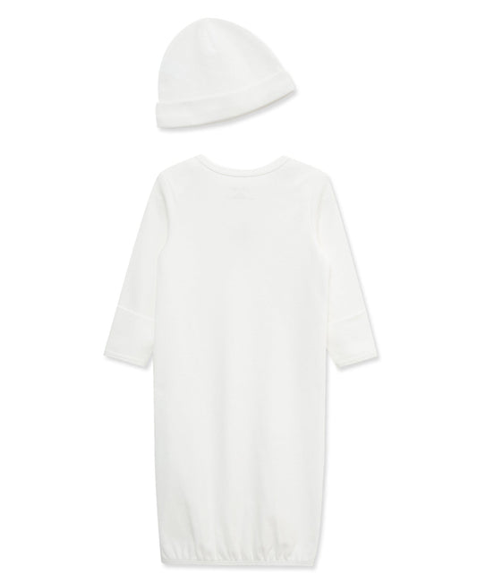 Little Me Gentle Bear Sleeper Gown and Hat - Ivory, 0-3M