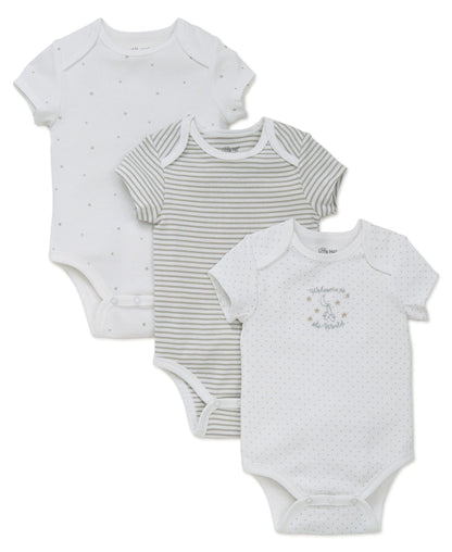 Little Me Welcome to the World 3-Pack Bodysuits - White Print, NB