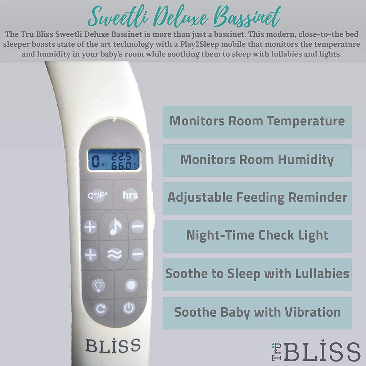 TruBliss Deluxe Bassinet - Stonewash - BA302-STW