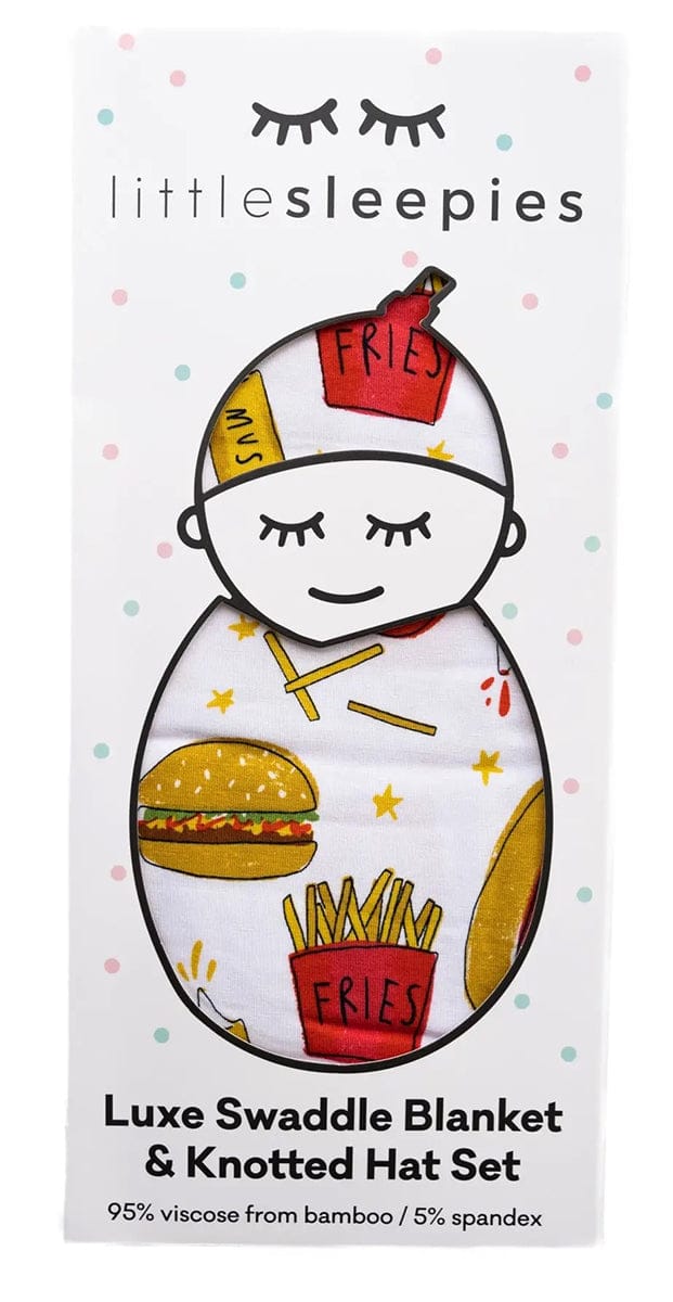 Little Sleepies Bamboo Viscose Swaddle + Hat Set - Fast Foodie - LS-SWH-PIZZABURG