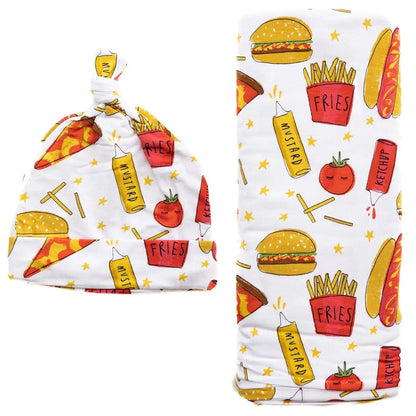 Little Sleepies Bamboo Viscose Swaddle + Hat Set - Fast Foodie - LS-SWH-PIZZABURG