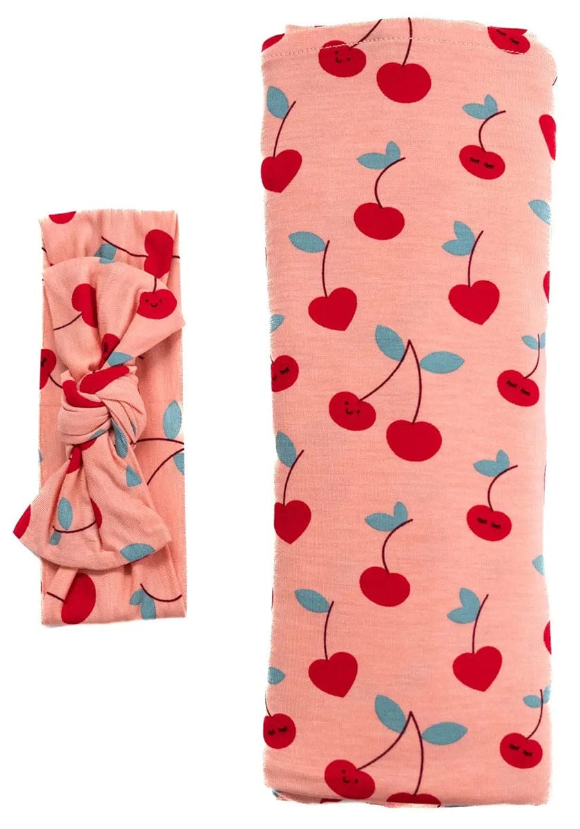 Little Sleepies Bamboo Viscose Swaddle + Headband Set - Cherry on Top - LS-SWHB-CHERR